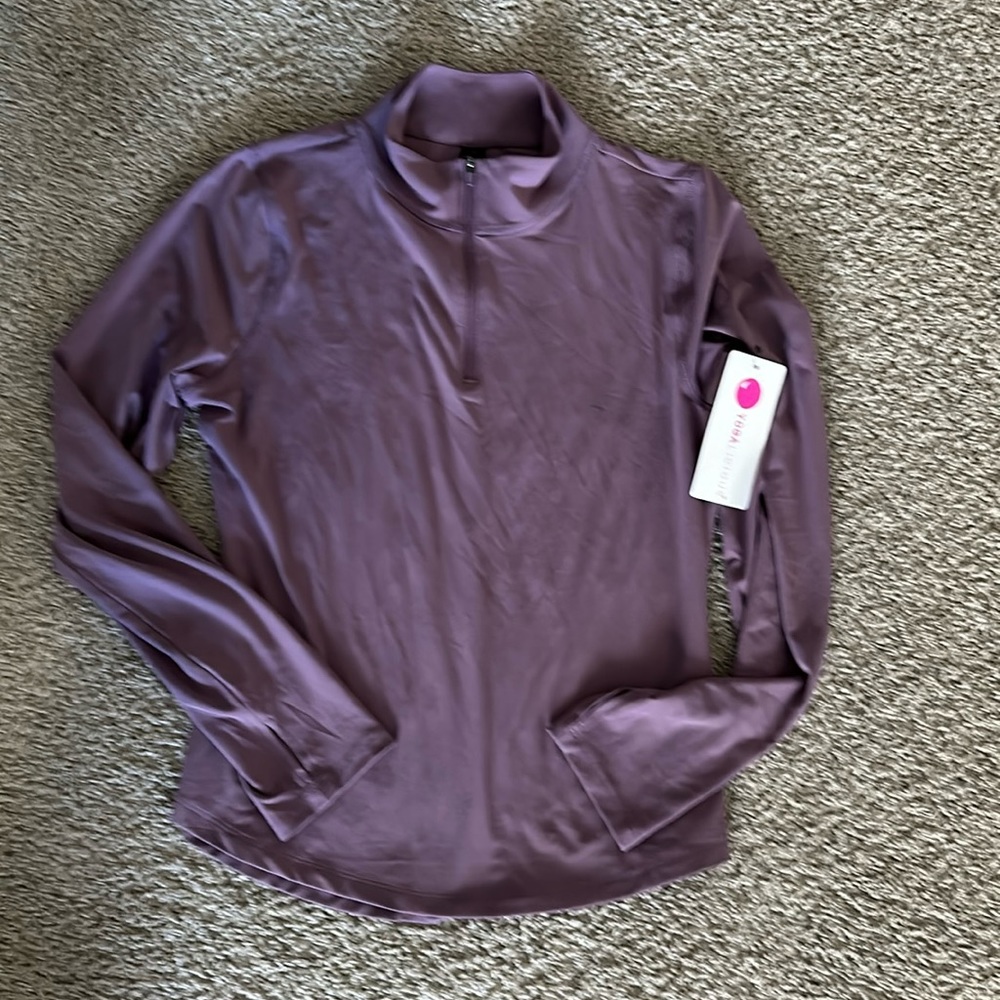 NEW! Yoga Half -Zip Pullover, Light Purple Color, Thumb Hole Opening Size large